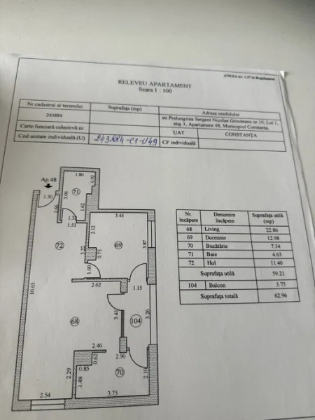 Apartament 2 camere 63mp